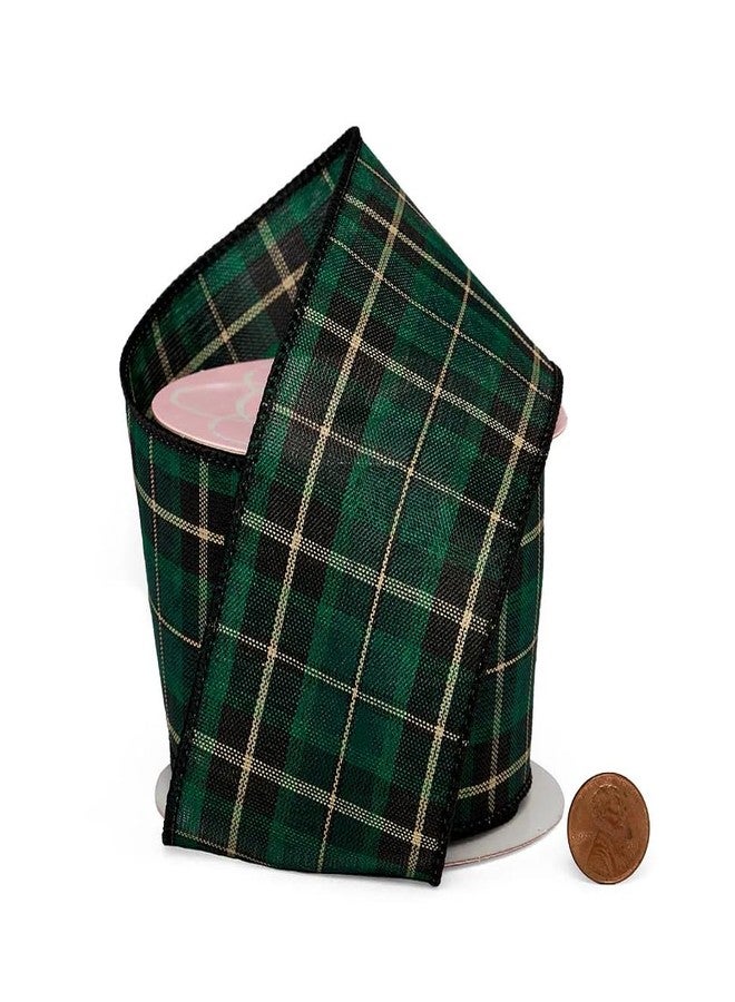 GiftWrap Etc. Christmas Green Tartan Ribbon - 2 1/2" x 10 Yards, Wired Edge, Black & Green Plaid, Wreath, Xmas Decor - Image 2